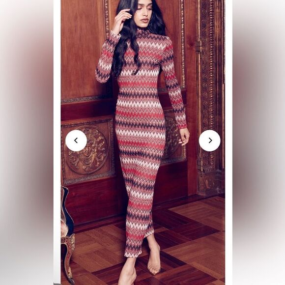 NWT Misa Los Angeles Liv Mock Neck Long Sleeve Dress Chevron knit Revolve S - Picture 2 of 11